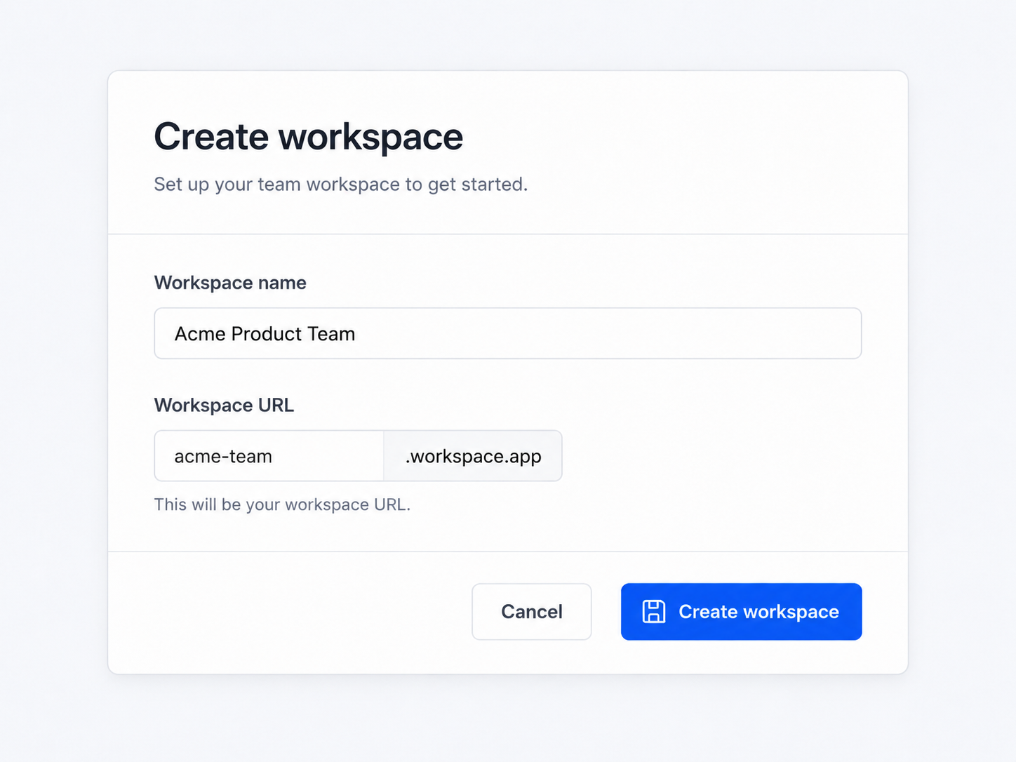 reate workspace screen showing Workspace name and Workspace URL fields.png